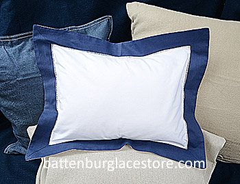 Baby Pillow Sham.White with "True Navy" color border.12x16pillow